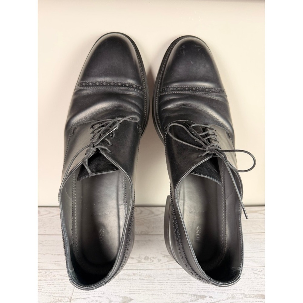 HUGO BOSS Mens Black Leather Cap Toe Oxford 10 Dress Shoes Made in Italy - Picture 5 of 12